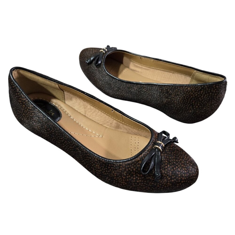 Clarks Artisan Alitay Giana Brown Dotted Real Dyed Cow Hair Ballet Flats Preppy
